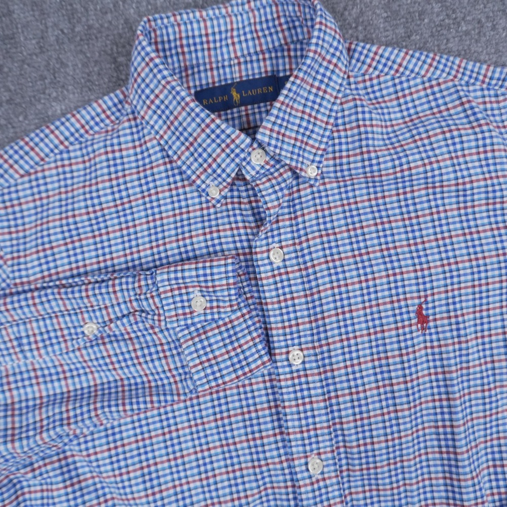 Ralph Lauren Button Up Shirt Mens S Blue Red Gingham Check Long Sleeve July 4th